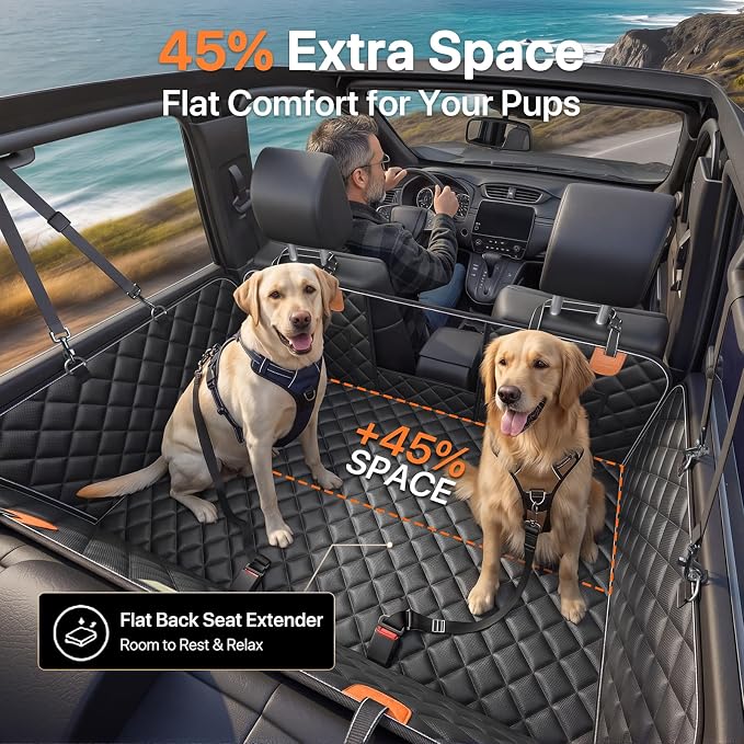 Hard Bottom Dog Car Seat Cover, Back Seat Extender with Washable Mat, L | Military-Grade Protection, 650LB Support, 45% More Space for Large Dogs, Waterproof, Mesh Window, Fits SUVs & Sedans - Image 4