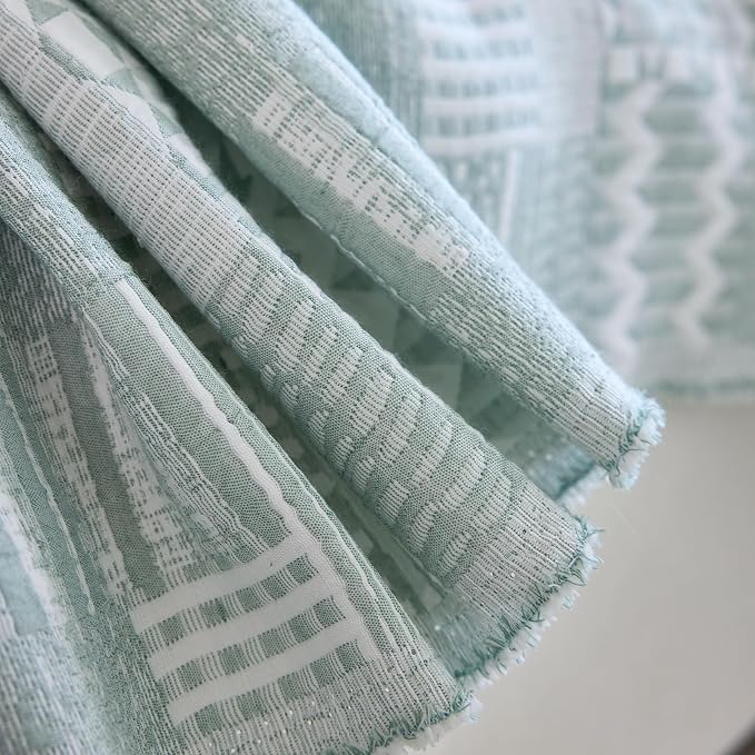 DREAMINGO Vintage Patchwork 3-Layer Gauze Geometric Jacquard Sofa Cover, Farmhouse Couch Cover Blanket for 2 Seater, Living Room Washable Furniture Protector, Mint Green, 91"x118" - Image 5