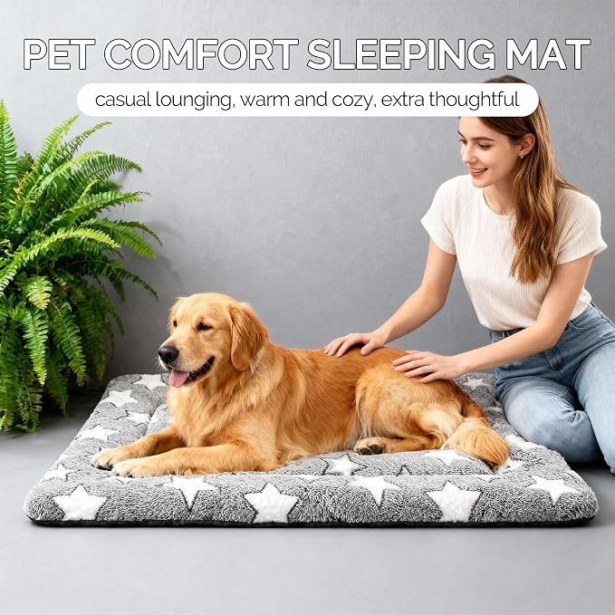 Dog Bed Mat, Reversible Crate Pad & Durable Dog Bed - Machine Washable Kennel Mat with Ultra Soft for Large Dogs (Cool/Warm), 35" x 23", Grey&Star - Image 2