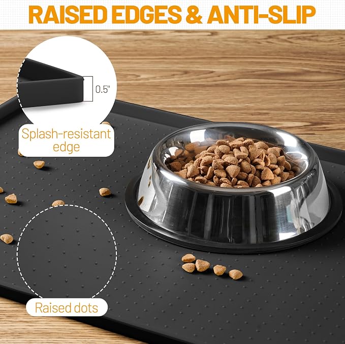 Hubulk Dog Feeding Mat,100% Waterproof Food Grade Silicone Pet Food and Water Bowl Placemat,Dishwasher, High Raised Edge to Prevent Spills,Nonslip Tray to Stop Messes on Floor (24"x16"x0.5", Black) - Image 3