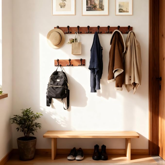 SKOLOO 17-Inch Wood Coat Rack Wall Mount with 3 Triple Hooks - Ideal for Family Entrances, Classrooms, and Pet Supplies Storage - Perfect Coat Hooks for Wall,Mahogany (Sapele) - Image 3