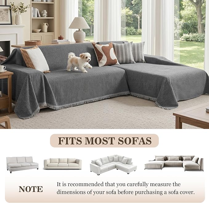 MEETSKY Couch Covers for Sofa, Washable Sofa Covers, Love Seat Couch Covers for 2 Cushion Couch Sofa Pet Friendly, Sectional Sofa Slipcovers, Thick Soft Fabric Modern Style, 71" x 118", Dark Grey - Image 7
