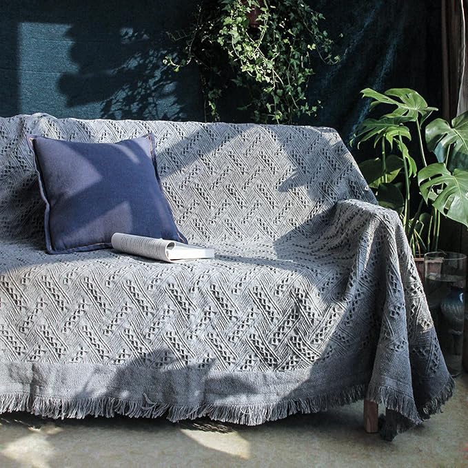Homcosan Sofa Slipcovers Towel Cover Cotton Knit Geometrical Couch Cover for 4 Seat Cushion Couch Furniture Pet Protector Stylish Throws for Sectional Couch(Grey, Sofa-4 Seater) by Homcosan