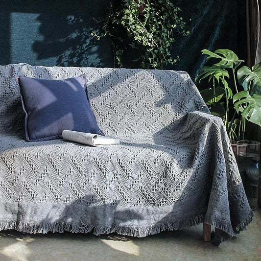 Homcosan Sofa Slipcovers Towel Cover Cotton Knit Geometrical Couch Cover for 3 Seat Cushion Couch Furniture Pet Protector Stylish Throws for Sectional Couch(Grey, Sofa-3 Seater) by Homcosan