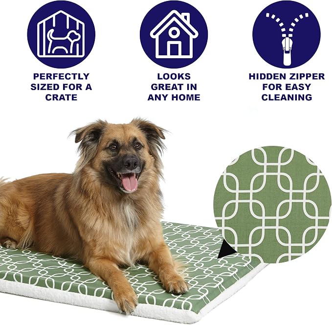 MidWest Homes for Pets Quiet Time Teflon Defender Dog Beds; Pet Beds Designed to Fit Folding Metal Dog Crates, Green & White Geometric Pattern, 36-Inch - Image 2