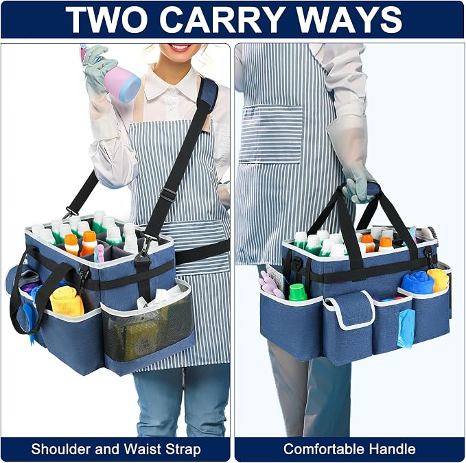 Cleaning Caddy Bag,Large Cleaning Supplies Organizer with Handle for Housekeepers, Blue - Image 5