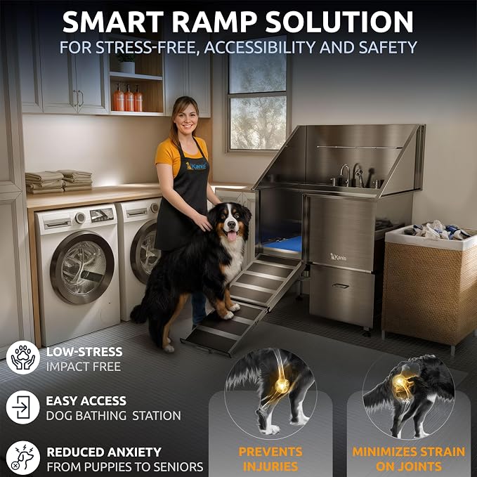 KANIS Professional Dog Washing Station 304 Stainless Steel Pet Wash Sink | Grooming Bathtub w/Shower, Floor Grates and Storage for Large, Medium & Small Pets - Image 3