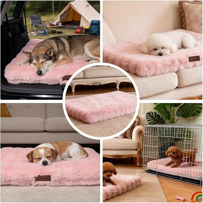 Orthopedic Dog Beds for Small Dogs, Fluffy Faux Rabbit Fur Pet Bed with Removable Washable Cover, Dog Bed Mat with Egg Crate Foam & Waterproof Lining, Anti Slip Bottom, Pink,23"x18"x3" - Image 7