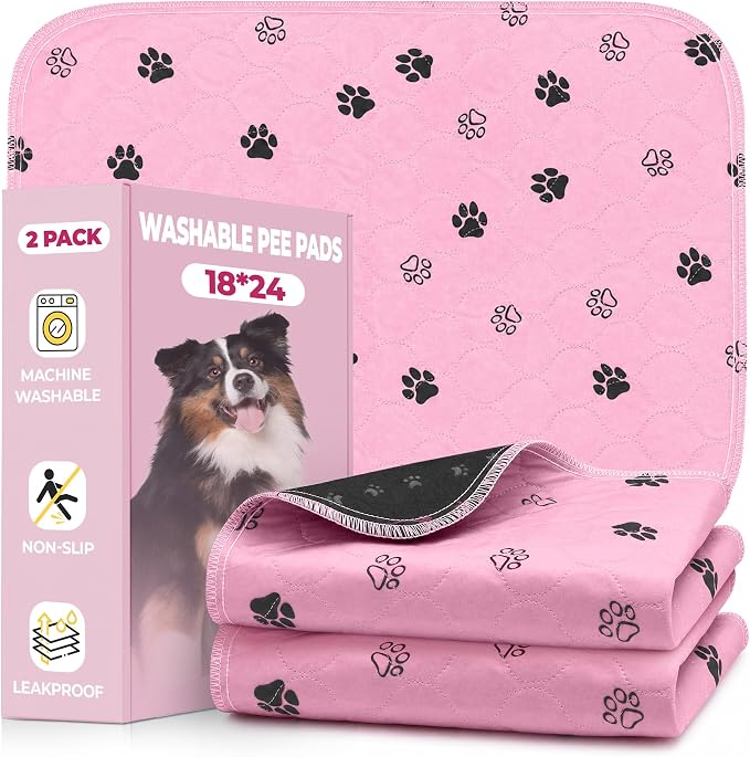 Fostanfly Reusable Puppy Pads, 2 Pack 18"x 24" Washable Dog Pee Pads, Pink | Reusable Potty Training Pads for Dogs, Waterproof, for Playpen, Crates & Furniture by HOME