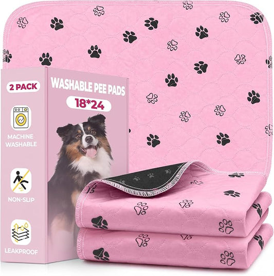 Fostanfly Reusable Puppy Pads, 2 Pack 18"x 24" Washable Dog Pee Pads, Pink | Reusable Potty Training Pads for Dogs, Waterproof, for Playpen, Crates & Furniture by HOME