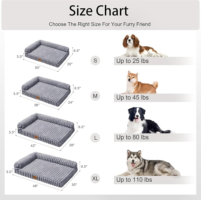 Orthopedic Calming Large Dog Bed Pet Sofa Bed 42''X28'' Grey | 2-Sided Pet Couch Large Sized Dog, Soft Egg-Crate Foam Dog Mat, Waterproof Removable Washable Cover, Nonskid Bottom Cat Bed - Image 7