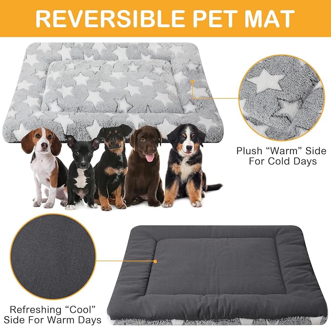 VitalCozy 4 Pcs Dog Crate Pads, Ultra Soft Warm Washable Anti-Slip Kennel Bed Mat for Pets, Reversible, Replaceable, Cage Liner for Small Medium Large Dogs and Cats(24 x 36 x 1.6 Inch,Star,Gray) - Image 3