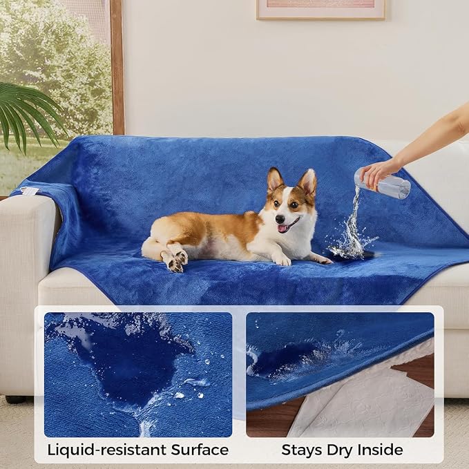 Sunheir Waterproof Dog Blankets for Medium Dogs - Puppy Blanket Washable for Couch Protection, Soft Sherpa Fleece Cat Throw Blanket to Prevent Urine Leaks & Protects Furniture 30"X 40", Blue - Image 3