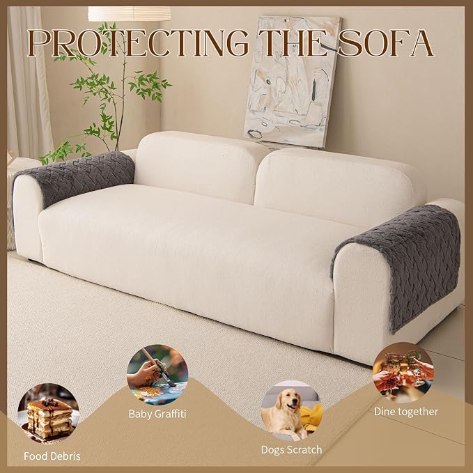 Waterproof Dog Bed Cover Non Slip Couch Cover for Dogs Washable Soft Faux Fur Sofa Cover Couch Covers for 3 Cushion Couch Sofa Pet Friendly (Grey, 22.5x22.5（2pc）) - Image 2