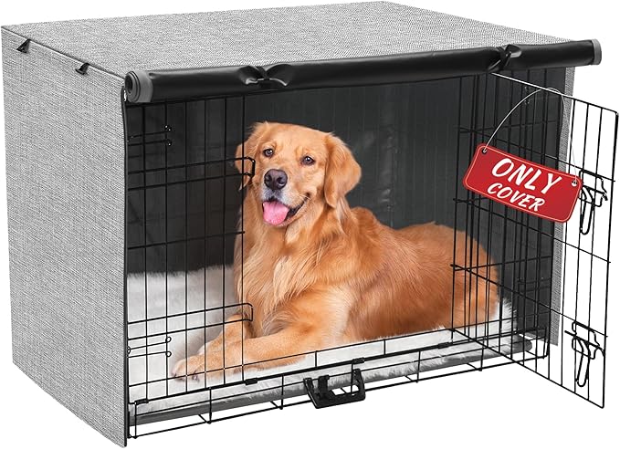 Dog Crate Cover - Double Door Waterproof Pet Kennel Cover, Durable 600D Polyester Protective Cage Cover for 36 Inch Dog Crate - Grey by Akinerri