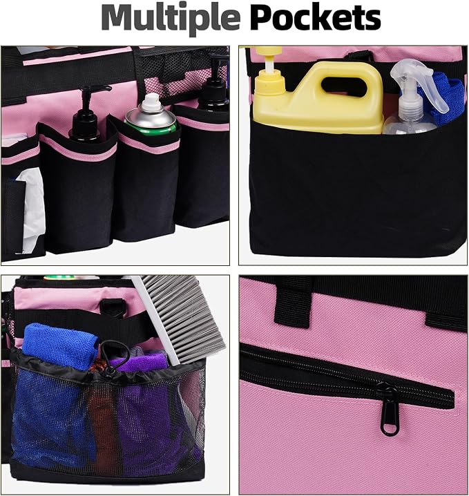 Large Cleaning Caddy, Professional Wearable Supplies Bag for Housekeepers, House Cleaners, and Car Detailing - Organizer Tote With Handle, Pink - Image 6