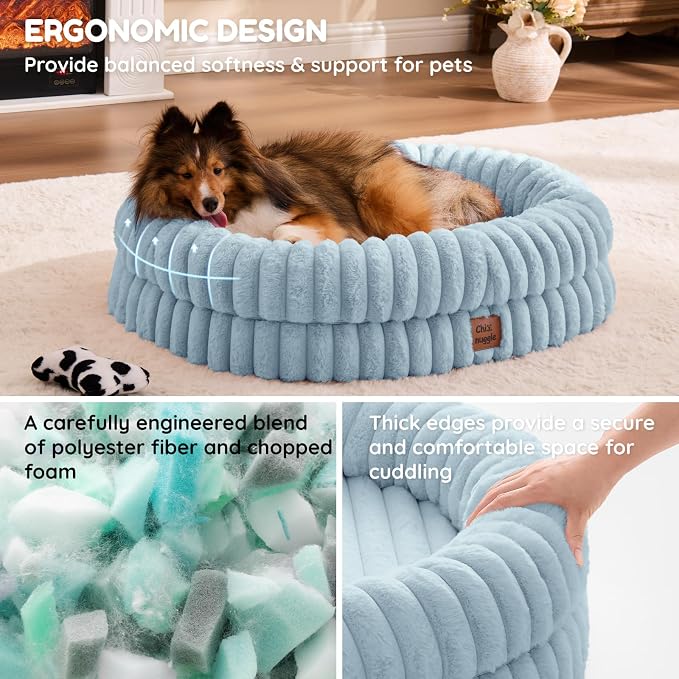 ChiXnuggle Orthopedic Dog Bed, Washable Cover, Faux Fur Bolster Pet Couch | waterproof,egg crate foam,non-slip bottom,for small medium dogs,light blue,30*24*7,dog sofa,puppy bed - Image 4
