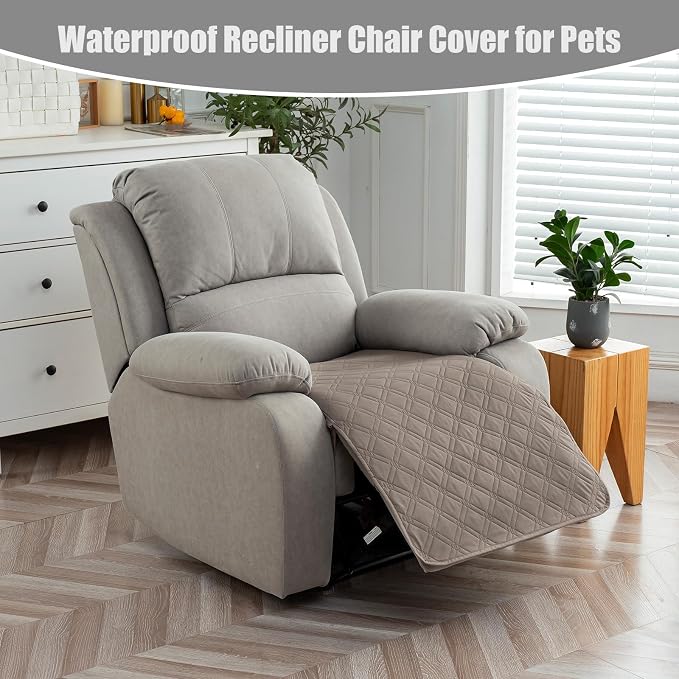 Genina Waterproof Recliner Chair Covers, Recliner Cover for Dog Pets Friendly, Washable Antislip Reclining Chair Cover Furniture Protector, Sofa Slipcover for Living Room(23.6inch/Taupe) - Image 3