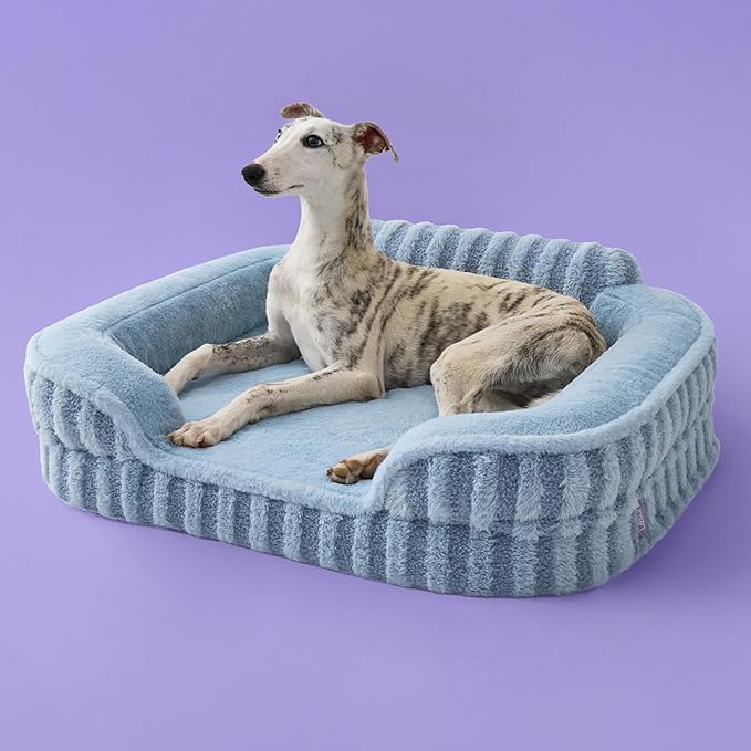 LE SURE Cute Cozy High Back Orthopedic Dog Beds Medium Size Dog,28" Blue | Waterproof Pet Bed with Sides, Aesthetic Comfy Egg-Crate Foam Pet Couch Sofa, Removable Washable Cover, Non-Slip Bottom by Lesure