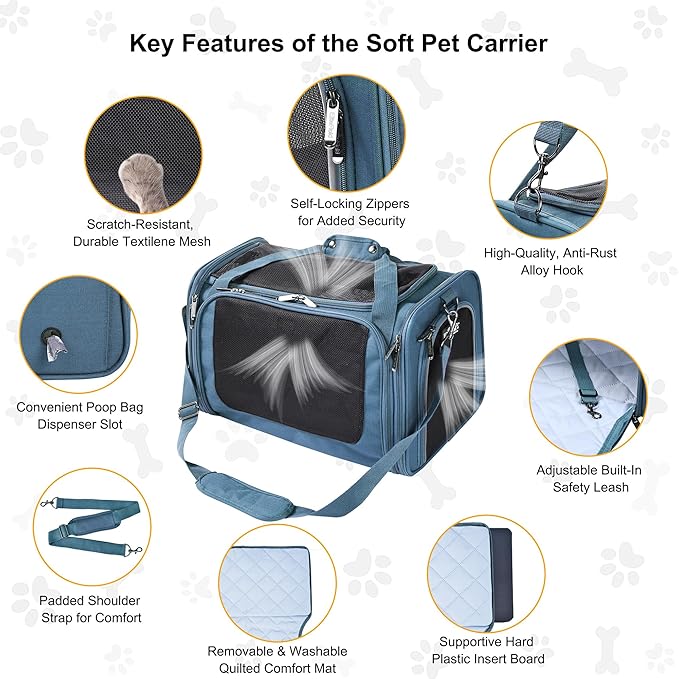 EliteField Deluxe Soft-Sided Pet Carrier (3 Year Warranty, Airline Approved), Travel Bag for Dogs, Cats & Small Pets, with Expandable Mat