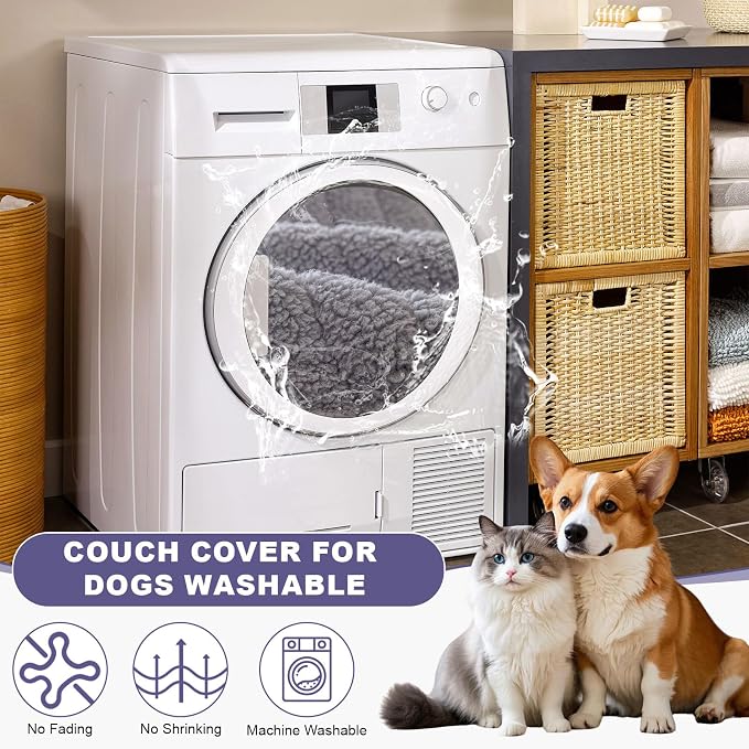 STACYPIK Light Gray Dogs Couch Cover, Thick Non Slip Sofa Cover for 3 Cushion Couch, Washable Fuzzy Pet Friendly Geometric Furniture Protector, Multi-use Dog Mat for Couches and Sofas-27.6x70.9IN - Image 6