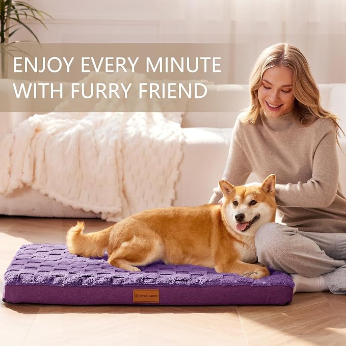 Patas Lague Orthopedic Large Dog Bed Washable Pet Crate Mat 56''X40'' Purple - Image 2