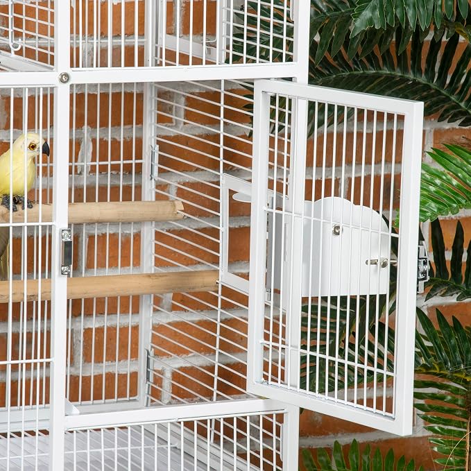 PawHut 55" Large Parrot Cage with Toy Hooks Above Top Bird Perch, Tray, Food Cups, Rolling Stand, Bird Cage for Cockatiels, Parakeets, Lovebirds | Above Top Bird Perch, Rolling Stand, for Cockatiels, Parakeets, Lovebirds - Image 9