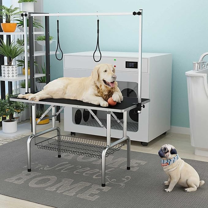 Professional Dog Pet Grooming Table Adjustable Heavy Duty Portable w/Arm & Noose & Mesh Tray (42", Black) - Image 6