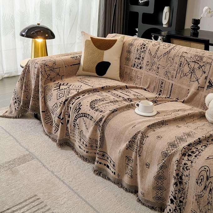 Aztec Boho Couch Cover for 3 Cushion Sofa, Vintage Western Coffee Reversible Couch Cover Sectional L Shape, Farmhouse Home Decor Chenille Non Slip Washable Large Couch Protector for Dogs 71"x118" - Image 2