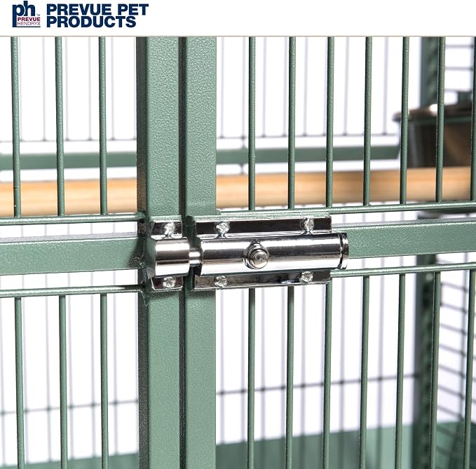 Prevue Pet Products Wrought Iron Select Bird Cage - Large Steel Cage with Rolling Stand, Seed Guards, and Playtop, Durable Design, Ideal for Conures and Medium Birds - Sage Green - Image 4