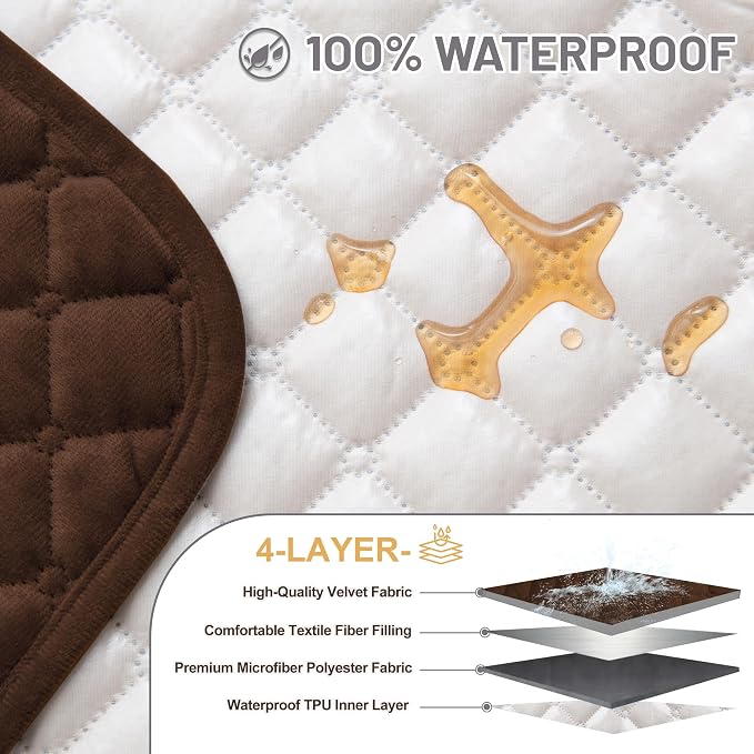Sectional Couch Covers for Dogs 100% Waterproof Corner L Shaped Sofa Cover Pet Friendly Velvet Washable Anti Slip L Shape Modular Sofa Slipcover Protector with Pockets (Dark Coffee, Large) - Image 3