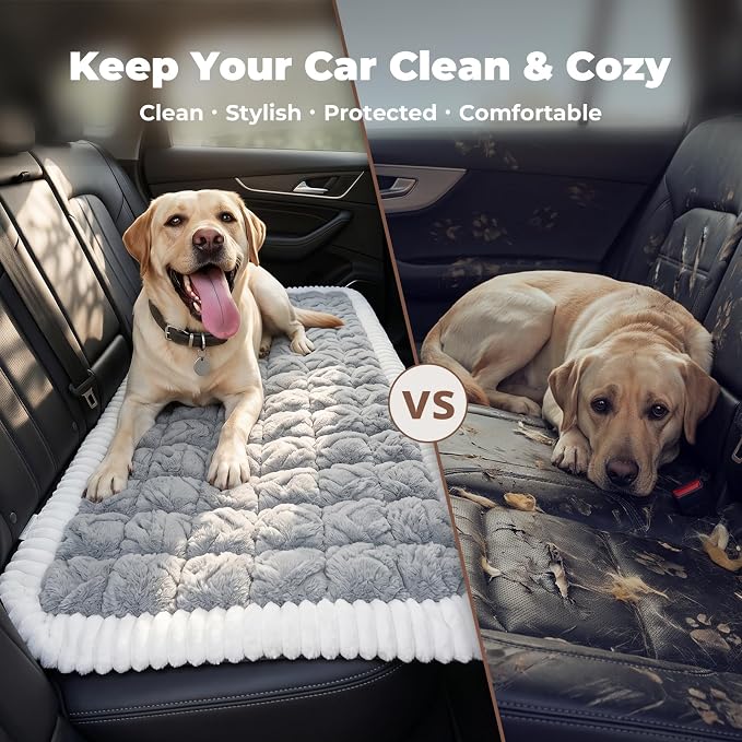 Avont Dog Bed for Car Back Seat, 2026 New Backseat Pet Bed Mat | 52.3"x23.6" Back Seat Pet Cover for Dogs Machine Washable Non-Slip Thick Plush Travel Mat for SUVs Trucks Camping Light Grey - Image 6