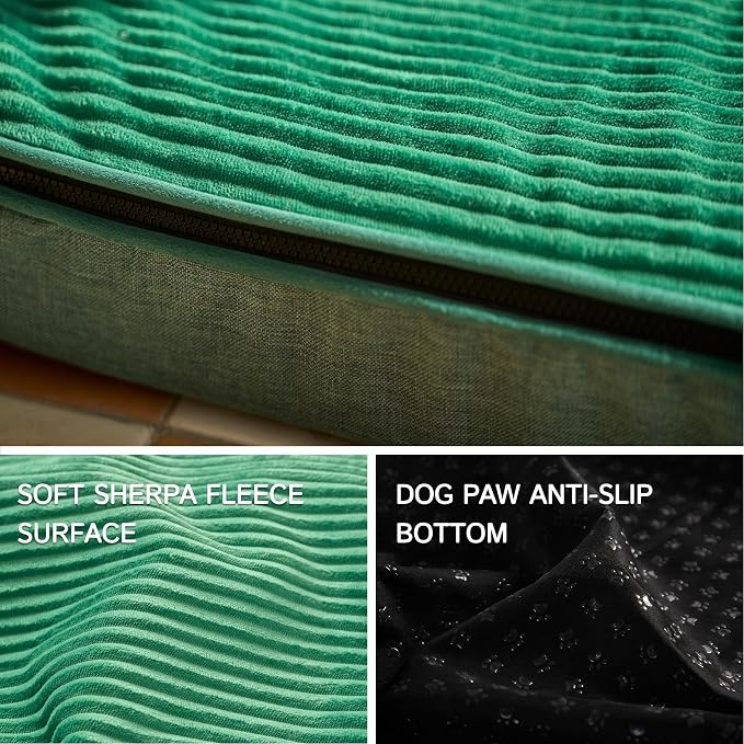 LIROCE Washable Dog Bed Cover Replacement, XL Wrap-Around Zipper Cover for Orthopedic Memory Faom Dog Bed (41x27x4 inches), Green - Image 3