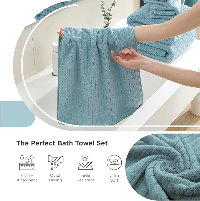18 Piece Family Bath Towel Set Include 6 Bath Towels,6 Hand Towels and 6 Washcloths Soft Bathroom Towel with Hanging Loops,Highly Absorbent Quick Dry Towels Set for Bathroom,Hotel and Spa-Turquoise - Image 6