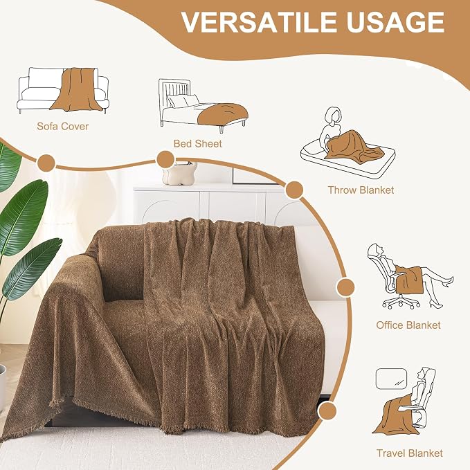 Smiry Couch Cover for Dogs, Chenille Sofa Covers for 3 Cushion Couch | Washable Soft Sofa Slipcover for Pets, Thick Sectional Furniture Protector with Tassels (Chocolate, 71x102 Inch) - Image 6