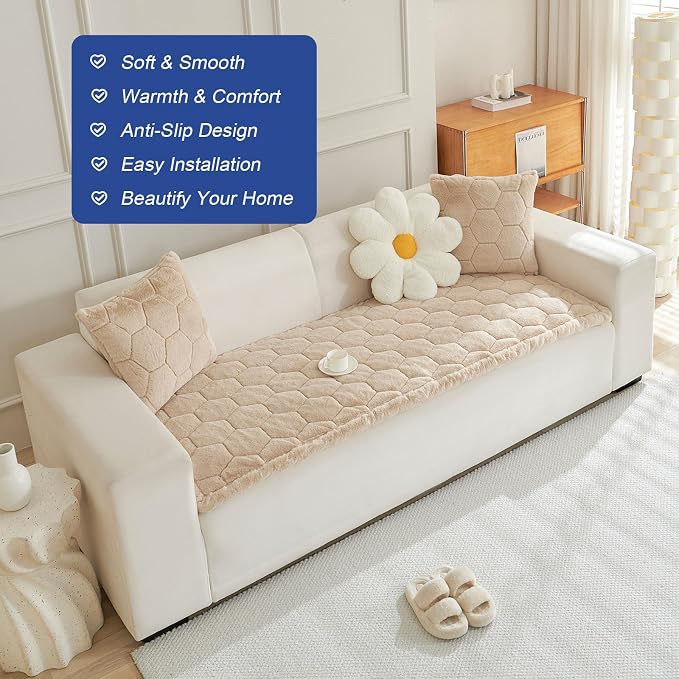 GKXLH New Thick Sofa Cover Washable - Soft Flannel Universal Sofa Covers 2 3 4 Seater, Non-Slip Couch Cover, Couch Seat Covers Sofa Slipcovers Furniture Protector for Living Room (Light Camel, 70x180) | Washable Soft Flannel Sofa Cover, Corner Sofa Cov... - Image 5