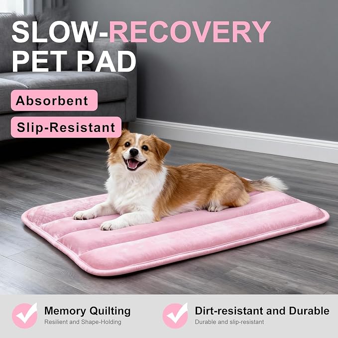 Dog Bed Mat, Reversible Dog Crate Pad with Washable Kennel Mat and Soft Foam, Flat Pet Bed for Dogs & Cats, for Crates Carriers & Travel (Pink, 28" L*16" W*1.5" Th) - Image 7