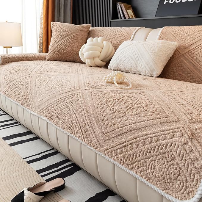 Boho Couch Cover Non Slip Sofa Cover Washable for Dogs, Sectional Couch Covers Soft, Plush Sofa Slipcover Furniture Protector Covers for L Shaped(Khaki, 36"x 63") by MDSASFD