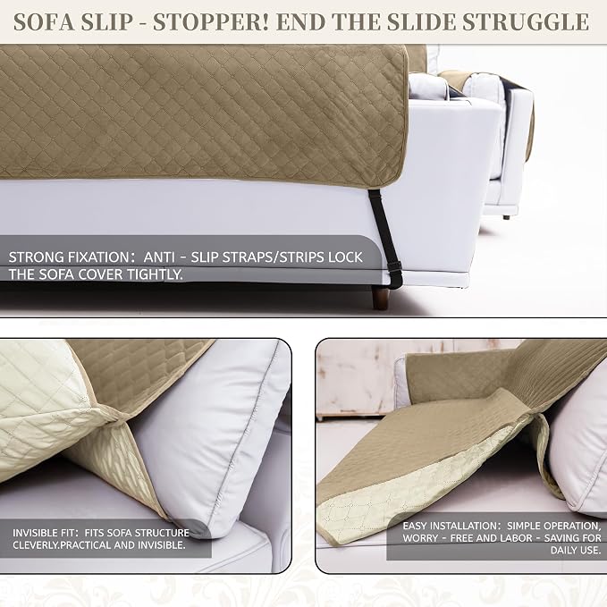 Sectional Couch Covers for Dogs 100% Waterproof Corner L Shaped Sofa Cover Pet Friendly Velvet Washable Anti Slip L Shape Modular Sofa Slipcover Protector with Pockets (Camel, XX-Large) - Image 6