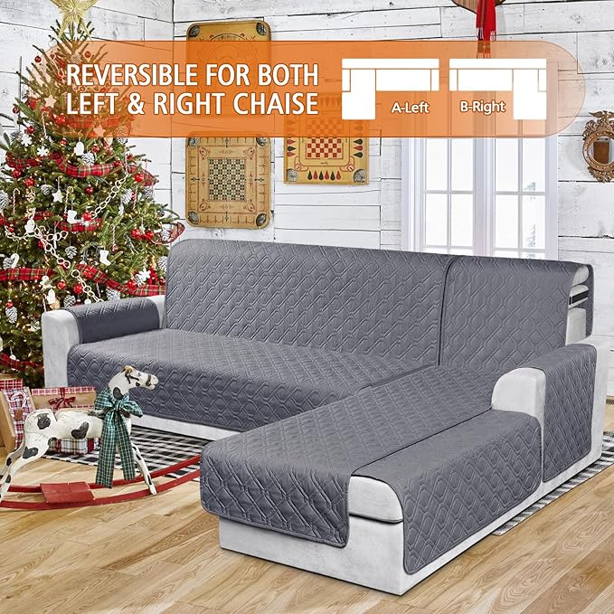 VANSOFY Sectional Couch Covers 100% Waterproof L Shaped Sofa Slipcover 3pcs Reversible Chaise Lounge Cover for Sectional Sofa Furniture Protector Cover for Pets Dog Cat(Large, Dark Gray) - Image 2