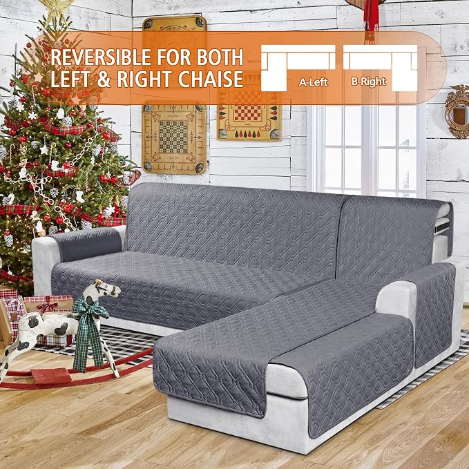 VANSOFY Sectional Couch Covers 100% Waterproof L Shaped Sofa Slipcover 3pcs Reversible Chaise Lounge Cover for Sectional Sofa Furniture Protector Cover for Pets Dog Cat(Large, Dark Gray) - Image 2