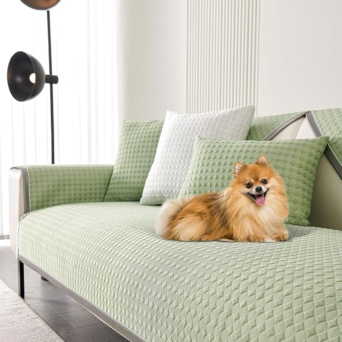 OTOB Cooling Couch Covers for Sofa Washable Non Slip Pet Friendly, 1 Piece | Fresh Green, 35.4"x82.7", Premium Ice Silk Fabric, Modern Geometric, Soft, 3D Bionic Breathable, Sectional Sofa Protector by OTOB