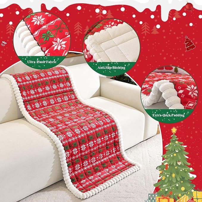 VClife Fuzzy Anti-Slip Dog Couch Cover for Christmas, Red, 27.6 x 59.1 | Soft Thick Couch Covers for 2 Cushion Couch Sofa Pet Friendly, Scratch Resistant Sofa Cover Washable Dog Furniture Protector - Image 4