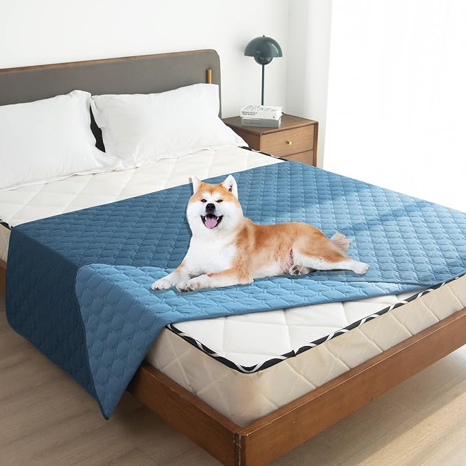 gogobunny 100% Double-Sided Waterproof Dog Bed Cover Pet Blanket Sofa Couch Furniture Protector for Puppy Large Dog Cat, Reversible (82x82 Inch (Pack of 1), Dark Blue/Light Blue) - Image 4