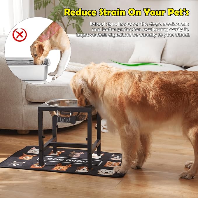 ADENGL 1.32 Gallon Elevated Dog Water Bowl for Large Dogs, 4-Height Adjustable (13–18'') Raised Stainless Steel Bowl with Spill-Proof Mat & Sturdy Metal Stand, Easy-Clean Feeder for Indoor/Outdoor Use - Image 2