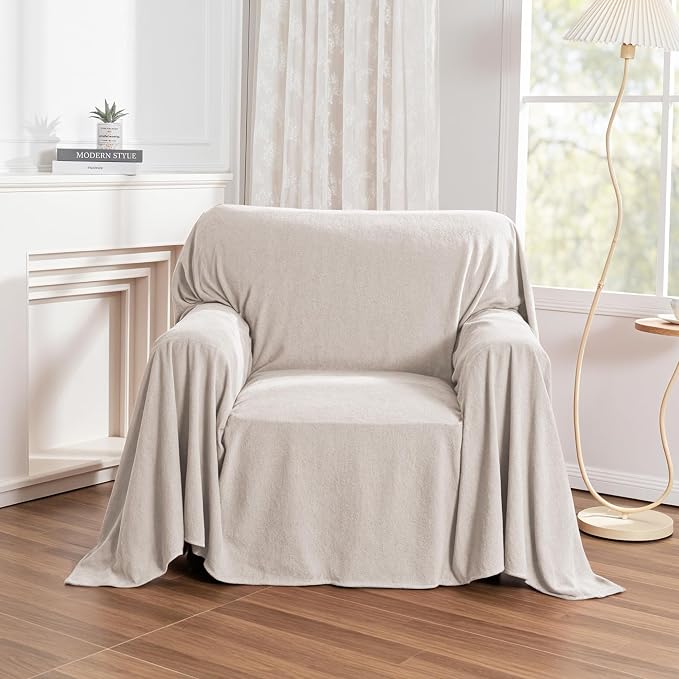 MYSKY HOME Couch Cover Sofa Covers for 1 Cushion Couch Dog Couch Cover Protector for Sectional Sofa Covers Couch Protector Modern Sofa Towel for Living Room, 71" x 91", Oat - Image 9