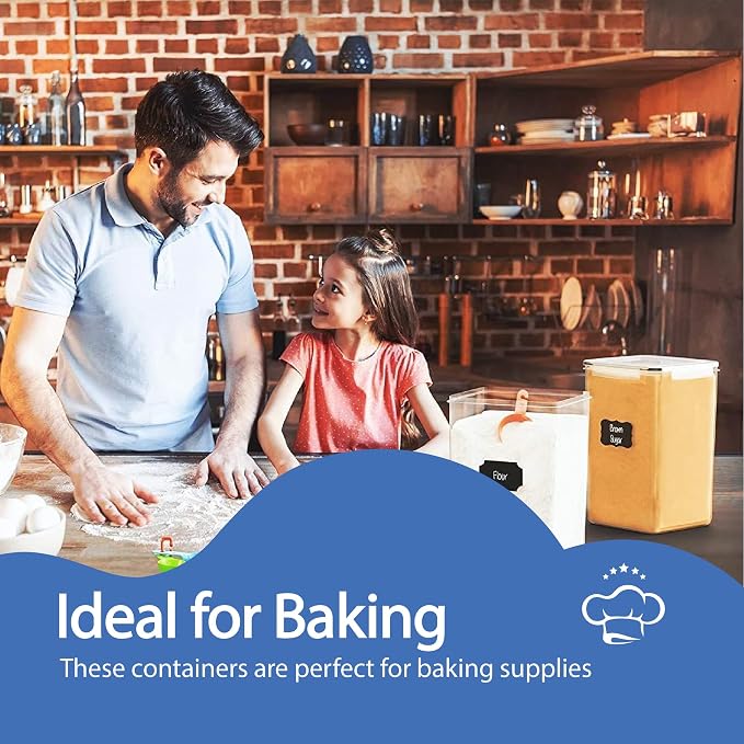 Chef's Path Extra Large Airtight Food Storage Containers with Blue Lid Color, Pack of 6, Kitchen and Pantry Canisters for Flour, Sugar, and Baking Supplies, Includes Measuring Spoons, Labels, and Pen - Image 3