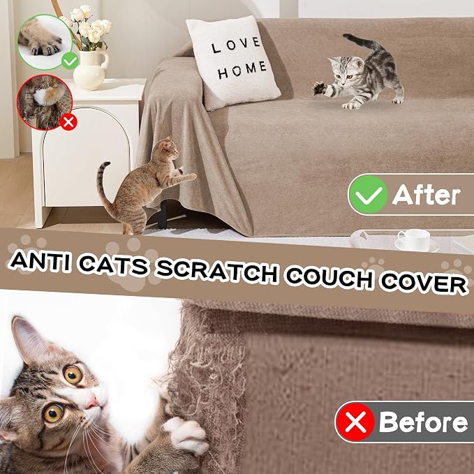 MEETSKY Sectional Couch Cover Washable,Oversized Sofa Cover for 3 Cushion Couch Sofa,Cat Scratch Proof Furniture Protector Covers Soft L Shape Sofa Covers for Dogs,91" x 150", Khaki - Image 2