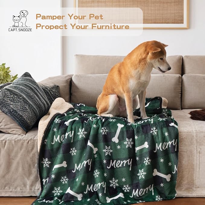 Waterproof Dog Blankets Pet Blanket 50"x60", Soft Fluffy Sofa Car Bed Protector, Reversible Sherpa Fleece Dog Blanket for Large Dogs Christmas Decor(Christmas Green) - Image 6