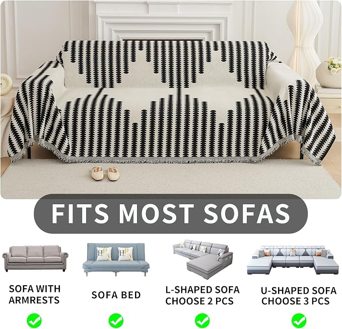 HAOMAIJIA Boho Sofa Covers Couch Covers for 3 Cushion Couch Sofa Pet Friendly Soft Thick Couch Cover for Dogs Washable Sectional Couch Covers L Shape Furniture Protector (Black, 91"x118") - Image 5